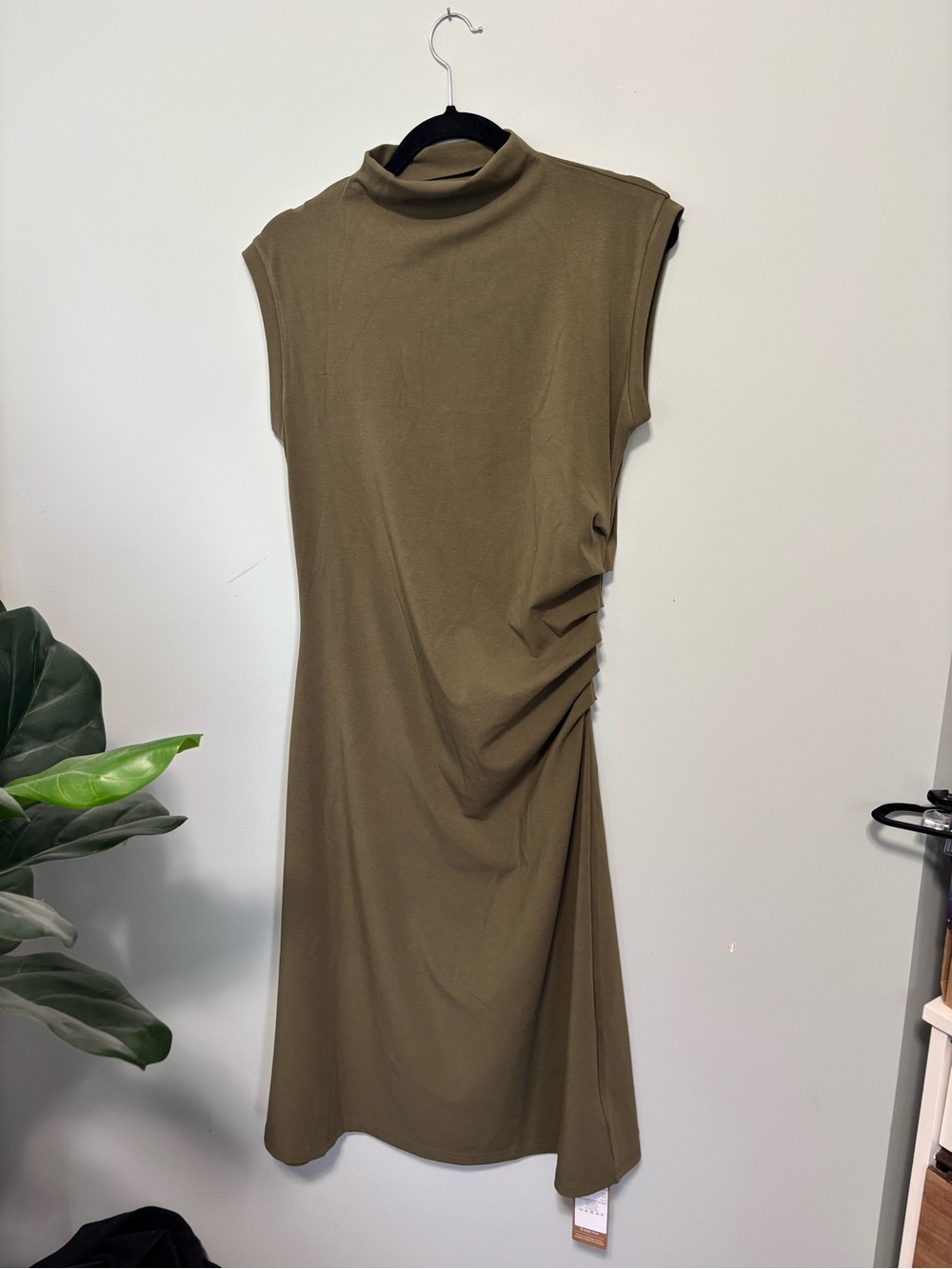 OGL Olive Sleeveless Midi Dress with Side Ruching